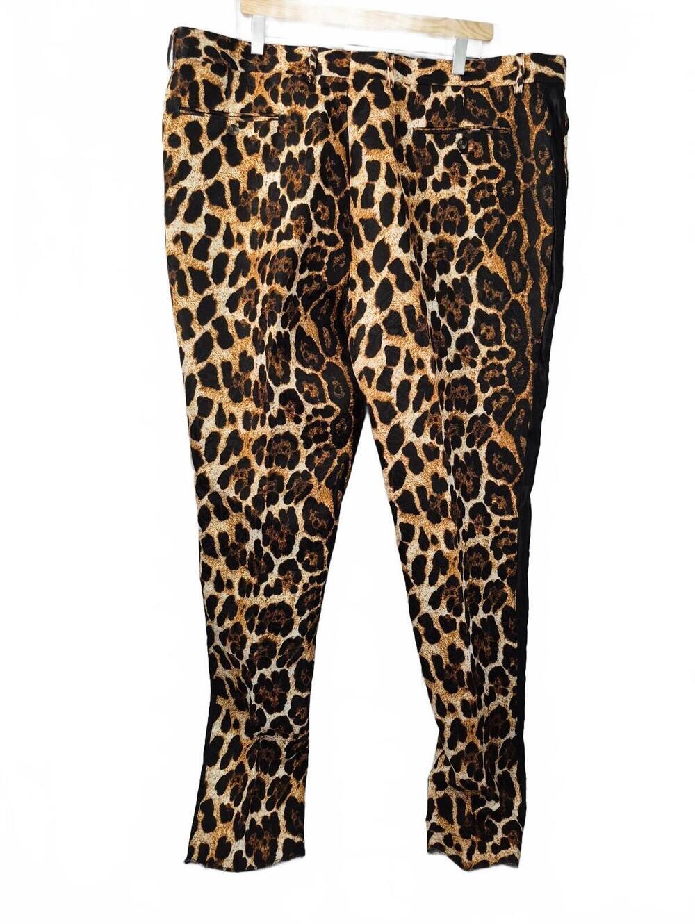 Inserch Men’s Leopard Print Tuxedo Dress Pants Black Side Stripe Slim Fit Size 4
